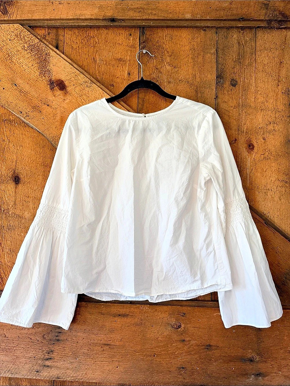 Falls Creek White Smocked Sleeve Blouse Size Small Like New